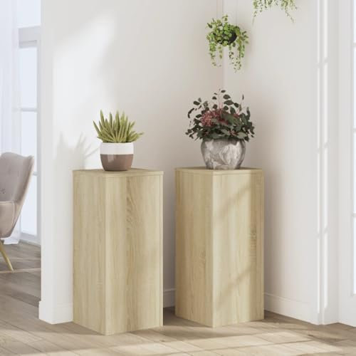 Makastle Blumenhocker 2er Set, Indoor Blumenständer Pflanzenständer Pflanzenstand Pflanztisch Deko Tisch Blumenregal Blumentopfständer Pflanzenregal, Sonoma-Eiche 30x30x70 cm Holzwerkstoff