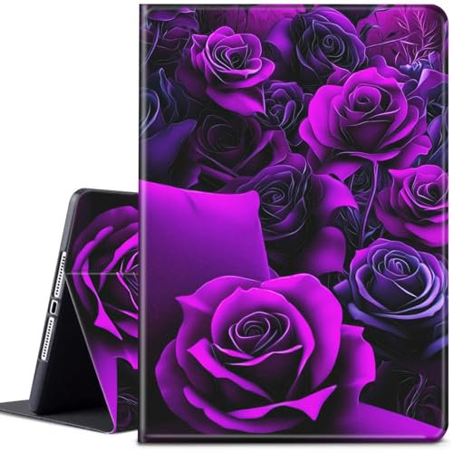 Étui pour tablette Kindle Fire 7 12{^>e<^} génération version 2022 7 léger en cuir PU avec fonction veille/réveil automatique – Fleurs roses violettes