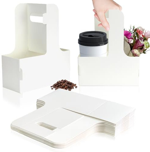 2 Cup Disposable Drink Carrier for Delivery with Handle,15 Count Kraft Paperboard Cup Holder,Cup Carriers for Hot or Cold Drinks,Coffee Carrier, Food Delivery,Take Out Cup Carriers (White, 30 PCs)