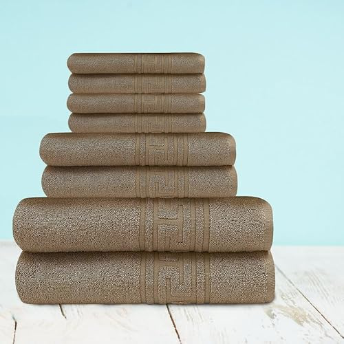 DTEX HOMES 8 Piece Towel Set 100% Egyptian Cotton 600 GSM, 2 Bath Towels, 2 Hand Towels, 4 Washcloths - Brown