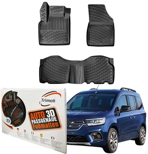 Trimak Passgenau 3D Fussmatten Auto Kompatibel mit Renault Kangoo 3.Gen 2021-2026 Auto Zubehör 1. und 2. Reihe Gummimatten Autos TPE Allwetter Geruchlos rutschfest Vorne & Hinten Schwarz