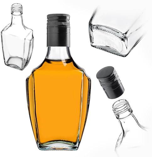 KADAX Glasflaschen 250ml mit Schraubverschluss Schwarz – Leere kleine Flaschen zum Befüllen für Likör, Schnaps, Öl, Essig & Sirup, Glass Bottles, Refillable