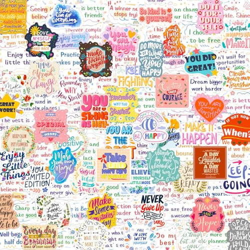 Lunhoo 100 PCS Inspirational Stickers, Waterproof Motivational Stickers, Positives Scrapbook Stickers for Laptop, Phone, Water Bottles, Skateboard