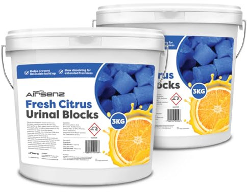 Airsenz Urinal Blocks 2 x 3KG Buckets - Fresh Citrus Fragrance - Eliminates Odours and Prevents Blockages- Slow Dissolving - Suitable for Urinal or Trough Use