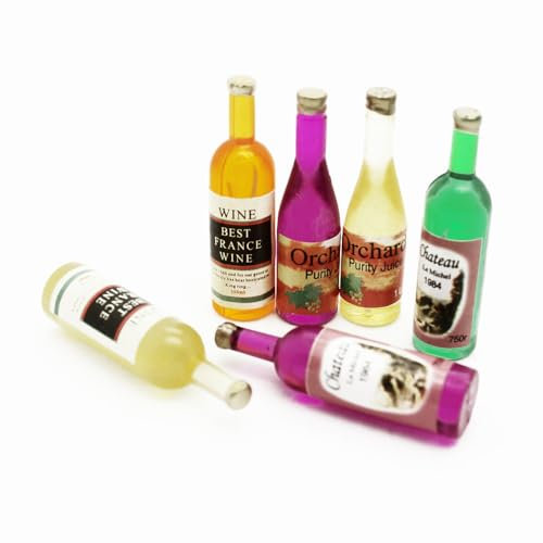 6 STK. Miniatur Flaschen Miniatur Bar Puppenstube Küche Alkohol Weinflaschen Zubehör 1:12 Kaufmannsladen Getränke