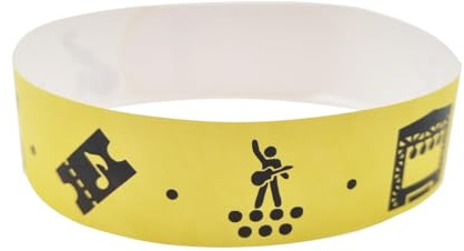 FUN LINE | Pack 100 armband | Tyvek pappersarmband dekorerade självhäftande lås numrerade vattentäta | armband för barn och vuxna, identifiering för evenemang (gul, fest)