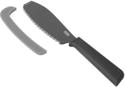 Kuhn Rikon Colori+ Sandwich Knife – Super Sharp Japanese Stainless Steel Bread & Sandwich Knife with Scalloped Edge, Grater Tip for Cold Butter, Safety Sheath, Dishwasher Safe, Grey