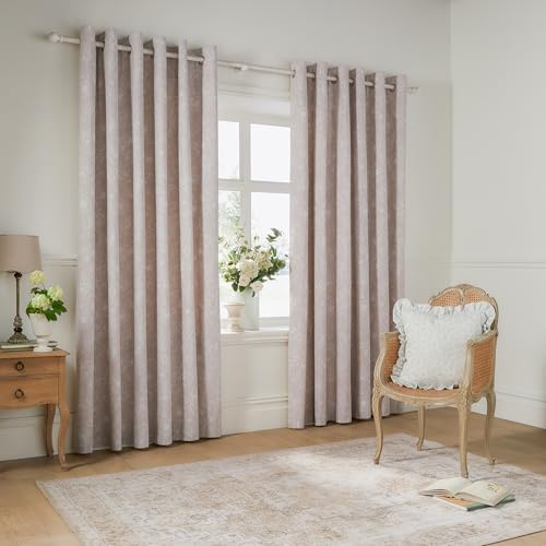 furn. Wylder Bella Cotton Eyelet Curtains (Natural - 168 x 137cm) | Delicate botanical florals printed on soft 100% cotton with full lining and an easy eyelet heading for a calm country feel
