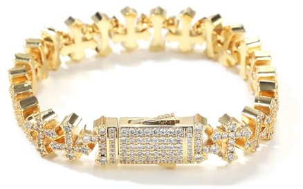 VAKTWPDLY 18K Gold plattiert Kreuz Armbänder für Frauen, 11.5mm Iced Out 5A funkelnde Cubic Zirkonia Kreuz Armband Knöchel Armbänder Hip Hop Rapper Schmuck Geschenk für Männer Frauen