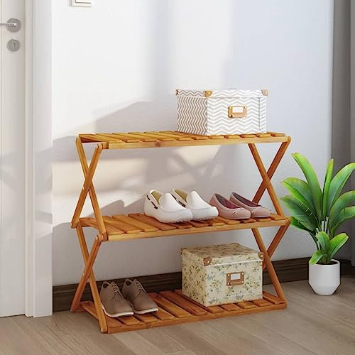 MOBCANT Klappregal 3 Böden Braun 70x31x63 cm Massivholz Akazie, Bookshelf Standregal Lagerregal Regal Geeignet für Schlafzimmer Büro Hotel Wohnzimmer