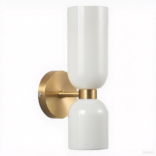 EKSED Moderne Wandleuchte mit asymmetrischem mundgeblasenem Glas – Up-Down Wandlampe mit E14-Fassung für Schlafzimmer Flur Bad (weiß)
