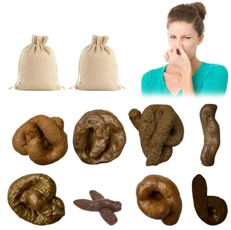 deegbbyi 8 Pièces Faux Caca, Jouets de Farce Réalistes Caca, Fausse Crotte de Chien en Plastique, avec 2 Sacs en Tissu Beige, Convient pour Le 1er Avril, Halloween, Les Fêtes Amusantes