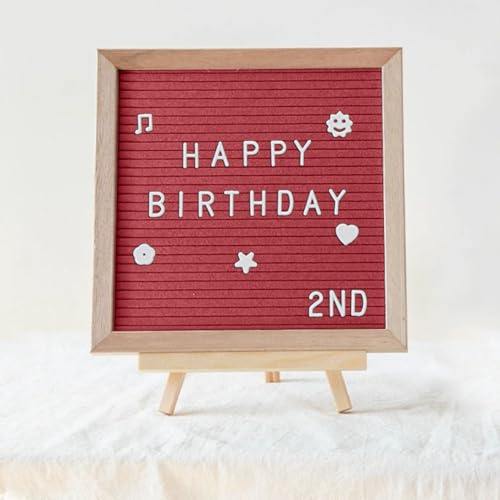 Letterboard aus Eiche 25x25cm mit 400 Magnetbuchstaben & Zubehör – Stecktafel mit Staffelei – Premium Memoboard für Küche, Homeoffice und Geschenke (Rot)