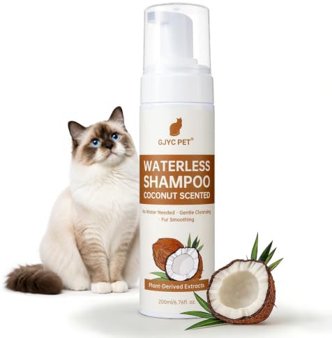 GJYC PET torrschampo katt – 200 ml, kokosdoft, pH-hudneutral, rengör och ger näring försiktigt, reder ut och återfuktar – lämplig för känslig hud