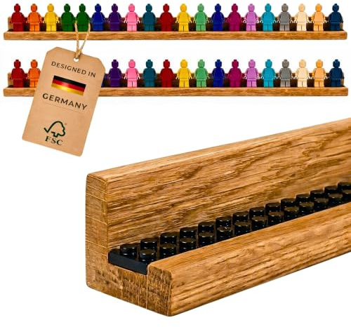 FigurenGalerie® Étagère murale pour figurines LEGO en chêne massif (60,8 cm), finement poncée et huilée - Affichage élégant - Étagère Lego pour mini figurines - Barre d'images (forme L, 2)