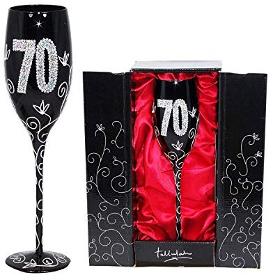 Framan Verre à Cava (Champagne) pour Cadeau d'anniversaire Original, gravé Les NOMBRES des ÂGES (70 Ans Noir)