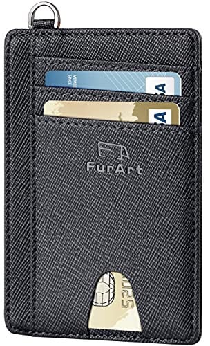 FurArt Portefeuille Minimaliste Fin, Porte-Cartes de Crédit avec Blocage Anti RFID, Les Femmes Hommes, Démontage Manille en D,Saffiano Noir