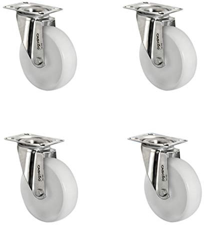CASCOO SETSISI100N0N0L0N Rollensatz 4 Lenkrollen, Polyamid, Edelstahl, Durchmesser 100 mm, Transportrollen, Gleitlager, INOX, Traglast 450 kg (4-er Pack)