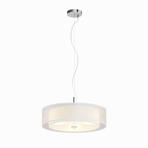 Lindby Pendelleuchte Textil 50 cm, Hängeleuchte Stoff 2 Textilschirme Hängelampe weiß 3x E27 ohne Leuchtmittel Wohnzimmerlampe Schlafzimmerleuchte