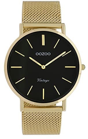 Oozoo Vintage Damenuhr mit massivem grobmaschigem Edelstahl Milanaise Metallband 40 MM Goldfarben/Schwarz C9913