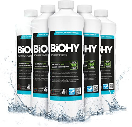 BiOHY Rohrreiniger (6 x 1 Liter) | EXTRA STARK | flüssiger Abflussreiniger | Profi Mittel für Verstopfungen in Küche, Dusche & Toilette | entfernt Haare & Gerüche effektiv | kraftvolles Konzentrat