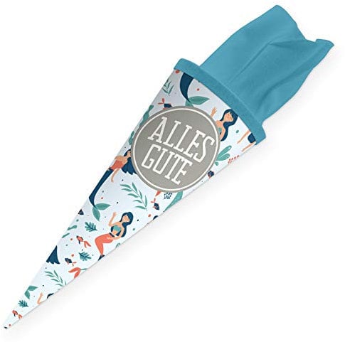 itenga Geschwisterschultüte 35 cm Tiere Pflanzen Muster Geschenkverpackung Schultüte Zuckertüte Filzverschluss Kinder Erwachsene (Meerjungfrauen mit Text)