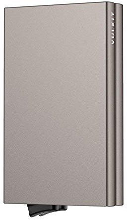 VULKIT Alpha Porte Cartes de Crédit Metallique Double Etui Porte Cartes Bancaires RFID Anti Piratage Aluminium Portefeuilles et Porte-Cartes Homme ou Femme pour 10-14 Cartes Gris Nickel
