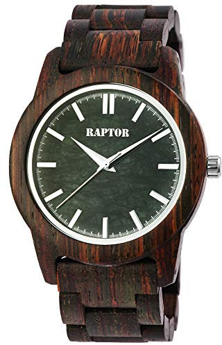 Raptor Herren-Uhr Holzuhr Natur Faltschließe Analog Quarz RA20323 (grün/Eichenholz)