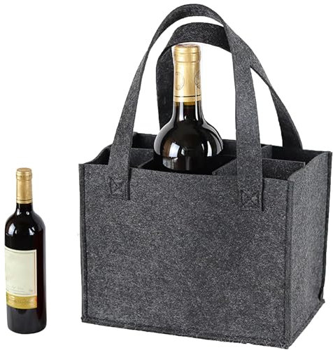 DXIA Wine Bottle Carrier, Thick Bottle Carrier Bags, with Flexible Divider 6 Bottles Removable Divider, Reusable Washable, Thick Wine Gift Bag for Travel Picnic BBQ Party Gifts for Men (Black)
