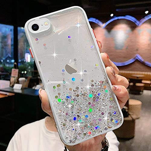 LLZ.COQUE Hülle für iPhone 7 Plus/8 Plus Rückschale Glitter, Weiß | Mädchen Silikon Schutzhülle Transparent Schmuck Case Cover