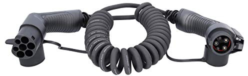 KS Tools 117.7330 Cavo di ricarica a spirale efuturo tipo 2 su connettore tipo 1, 1 fase, fino a 7,4 kW, 32 A, 230 V, modalità 3, 5 metri