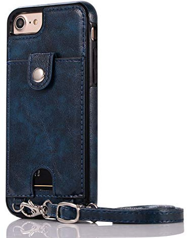 Cell Phone Purse Crossbody Case for iPhone 7, Leather Crossbody Phone Wallet Case Adjustable Shoulder Strap with Card Holder,Blue