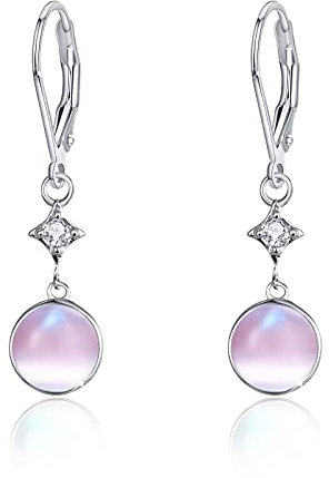 Mondstein Creolen Ohrringe 925 Sterling Silber Mondstein Leverback Tropfen Ohrringe Hängend Regenbogen Schmuck Damen Mädchen (Katzenauge)