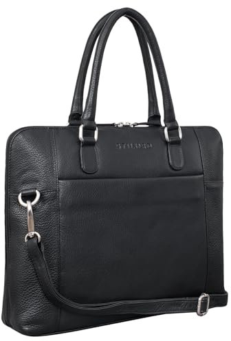 STILORD 'Latoya' Arbeitstasche elegant Leder Bürotasche Aktentasche Damen Herren Henkeltasche Vintage Echtleder aufsteckbar, Farbe:schwarz