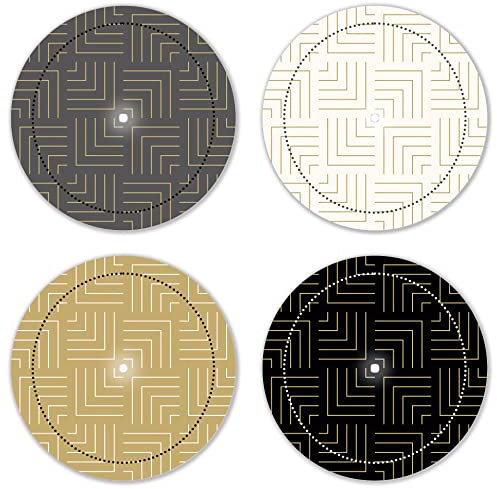 Interluxe LED Untersetzer Leuchtend RUND 4er Set - Irrgarten - Gartenparty geometrisch modern für Cocktails Getränke Gläser Geschenk für Freunde Familie Tischdeko