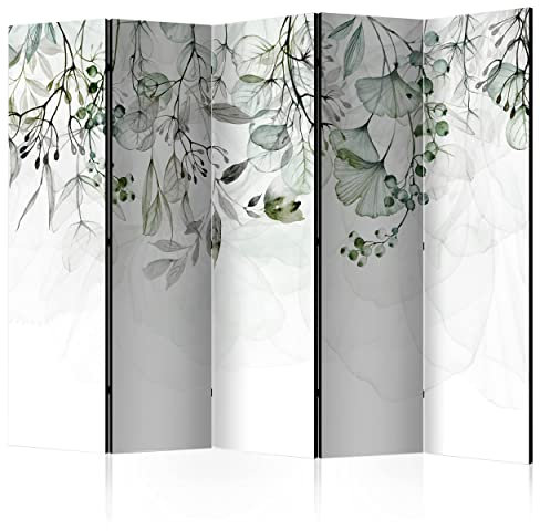 decomonkey Paravent Raumteiler Innen Pflanzen 225x172 cm 5 Teilig Beidseitig Room Divider Wall Raumteiler Stehend Trennwand Sichtschutz Spanische Wand Sichtschutzwand Wohnzimmer Holz Laub Natur