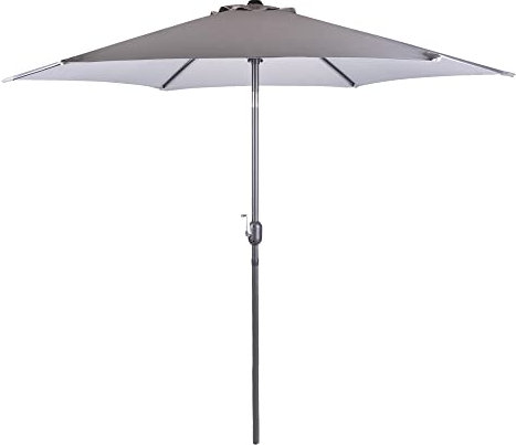 Alfresia 2.7 Metre Parasol - Round with Push Button Tilt, Outdoor Table Parasol Umbrella with Crank Handle, Garden Patio Sun Shade, Grey, Easy Assemble