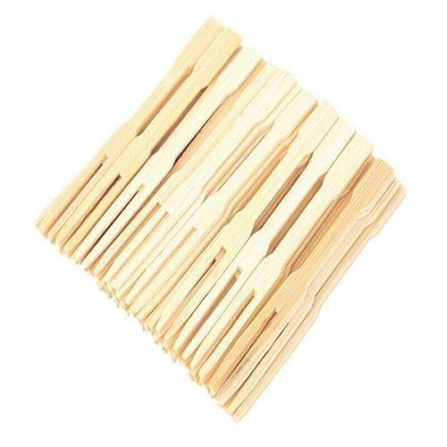 MantraRaj 50PC Bamboo Party Forks Food Picks Two Prongs Fruit Cocktail Forks Blunt | end Forks Mini Wooden Cocktail Fork Perfect for Parties Buffets Food Tasting Wedding Party Baby Shower Supplie