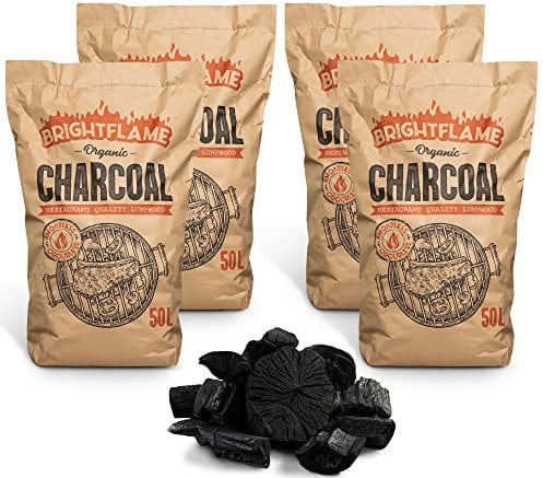 Brightflame Organic Restaurant Grade Lumpwood BBQ Charcoal for Barbecues, Pizza Ovens, Kamado bbq, Fire pits, Braai, Camping barbecue, and more, 50L bag (4x50L), Black (BF50)
