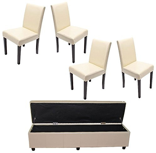 Mendler Garnitur Bank Kriens XXLAM+4 Stühle Littau Kunstleder/Leder - Creme