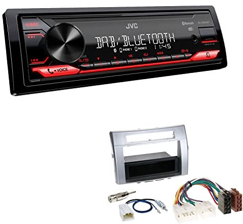 JVC KD-X282DBT 1-DIN Digital Autoradio DAB+ Bluetooth USB Einbauset passend für Toyota Corolla Verso 2004-2009 Silber