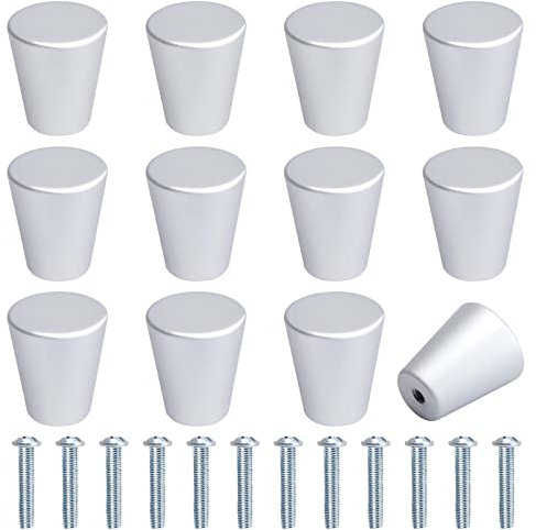 12 Piezas Pomos de Cajón de Metal, Tiradores para Muebles, Pomos de Aluminio para Armario Con Tornillos para Cajones, Puertas y Armarios de Cocina, Plata