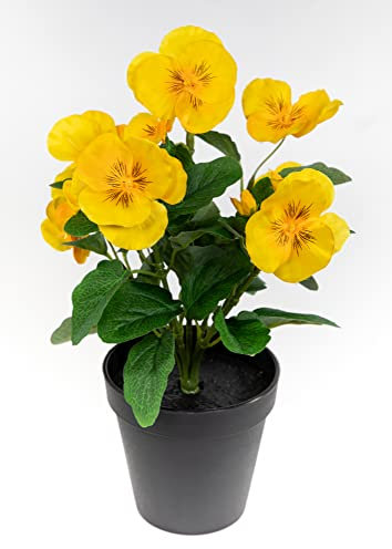 Stiefmütterchen 30cm im Topf FT Kunstpflanzen künstliche Veilchen Blumen Kunstblumen (gelb)