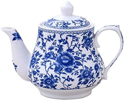 123Arts Keramik-Teekanne, Blau und Weiß, für Home Office, 370 ml