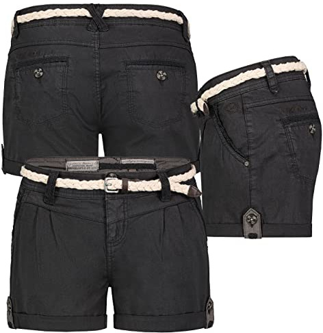 Eight 2 Nine Damen Short Bermuda Kurze Hose Sommer Chino Stoff Hotpants mit Gürtel, Hosengröße:M / 38, Farbe:Anthrazit
