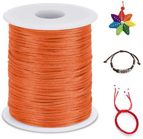 LEREATI 1.5mm Fil Nylon pour Bracelet Perle 100m Cordon Bracelet Macramé Fil de Jade, Cordon Satin pour Arts Créatifs, Bijoux, Décorations (Orange)