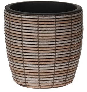 Rebecca Mobili Vaso Tondo Da Esterno, Fioriera Da Balcone, Marrone, Polietilene, Con Vaso Interno, Per Casa Esterno - Misure: H 36 x Ø 40 cm - Art. RE6877