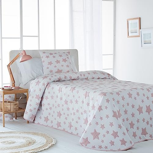 VIALMAN Copriletto trapuntato leggero Sofia 58 per letto singolo da 90 cm | Copriletto stelle letto da 90 | Dimensioni copriletto 180 x 270 cm, copriletto rosa