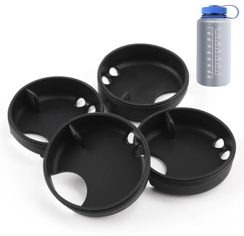 4 Stück Silikon Spritzschutz für Nalgene 32 oz Wide Mouth Deckel, Anti-Verschütten Easy Sipper für Nalgene Deckel Weithals Wasserflaschen Kunststoffflaschen Zubehör (Schwarz)