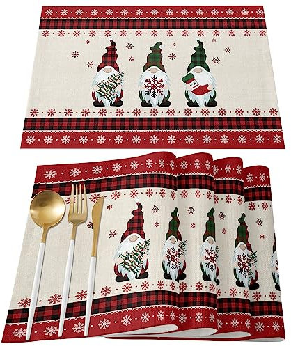 XNSHUN 6er Set Weihnachts Tischsets, Wasserdicht Rutschfest Platzdeckchen Set, Hitzebeständig, Telleruntersetzer Für Weihnachten Esstisch Hochzeit Dinnerpartys